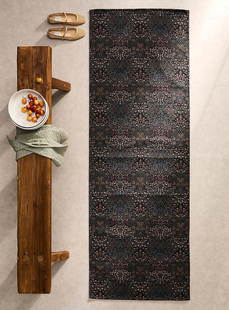 Lot De 4 Tapis Gitans Lavables – 75x125 Cm + Paillasson – Beige Clair, Motifs Fleuris – Neuf