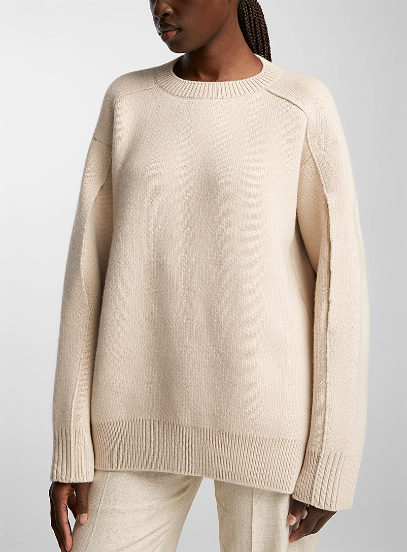 Lanvin Cream Beige Reverse seams wool sweater for women