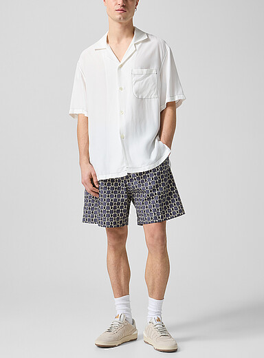 Lanvin: Le bermuda ample motif g&eacute;o Bleu marine - Bleu nuit pour homme
