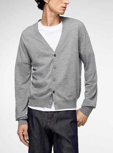 Lanvin Grey 100% wool V-neck cardigan for men