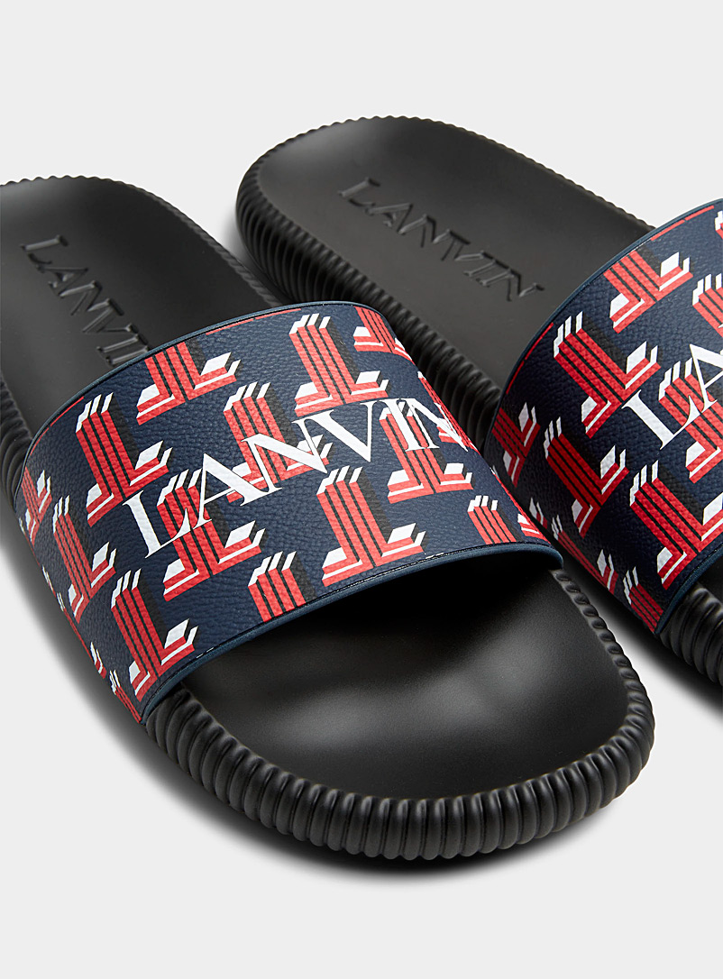 Lanvin: La sandale slide logo 3D Homme Marine pour homme