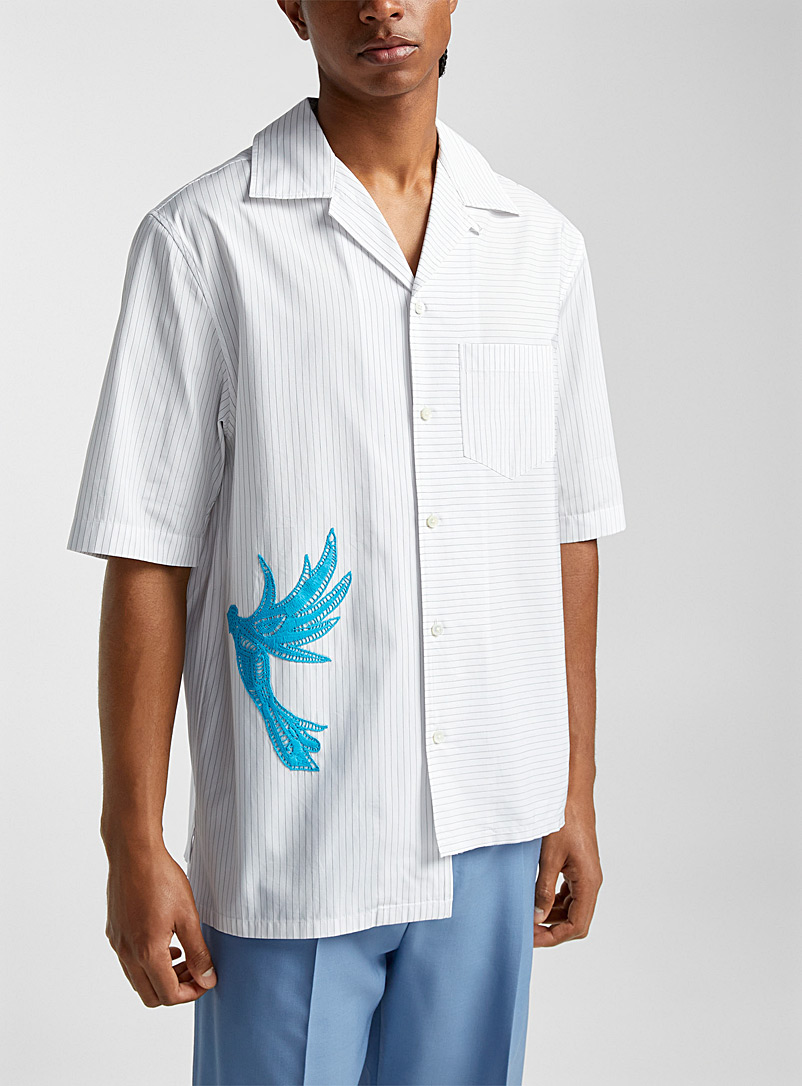 Lanvin: La chemise asymétrique empiècement oiseau Noir pour homme