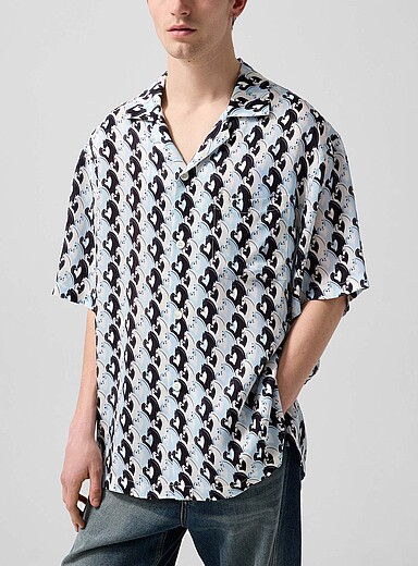Lanvin: La chemise cabana fluide c&oelig;urs et chevaux Bleu p&acirc;le - Bleu ciel pour homme
