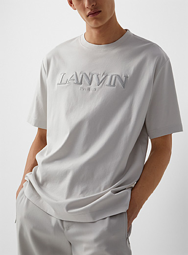 Lanvin Cream Beige Tone-on-tone embroidered signature T-shirt for men