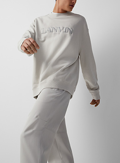 Lanvin Cream Beige Embroidered signature oversized sweatshirt for men
