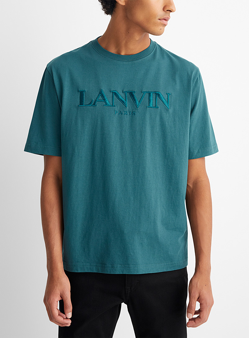 Lanvin: Le t-shirt signature brodée ton sur ton Bleu pour homme