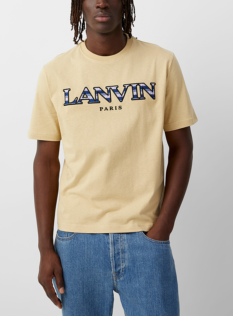 Lanvin Cream Beige Curb herringbone signature T-shirt for men