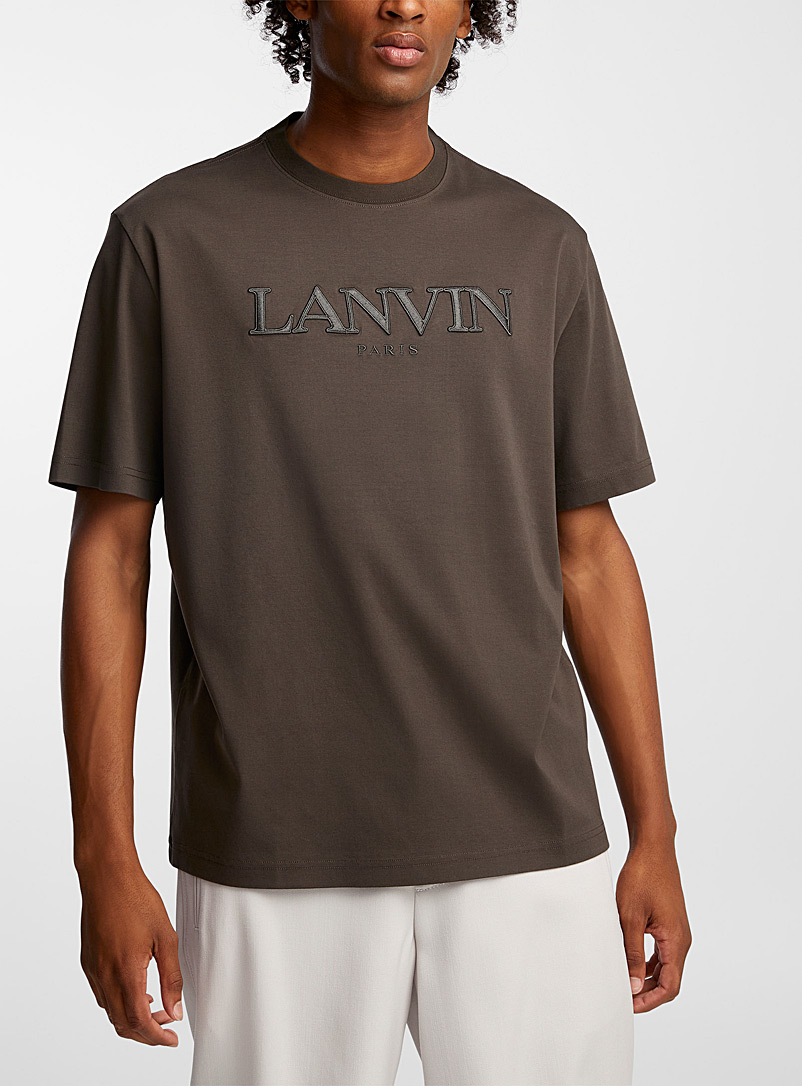 Lanvin Grey Tone-on-tone embroidered signature T-shirt for men
