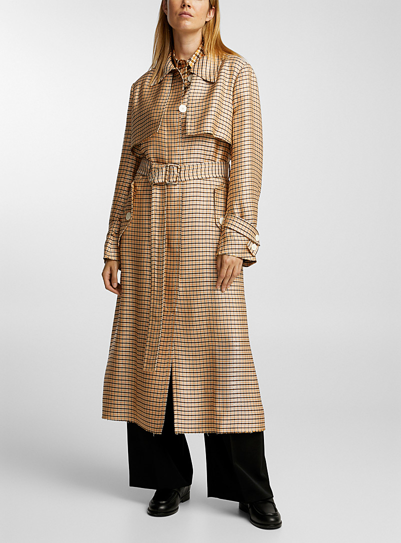 Lanvin Sand Flowy checkered trench coat for women