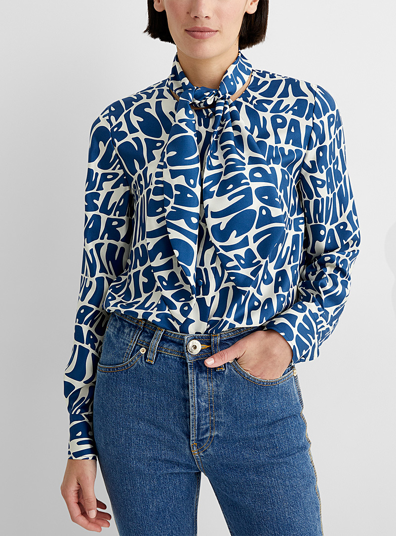 Lanvin Patterned Ecru Graphic signature tie-neck blouse for women