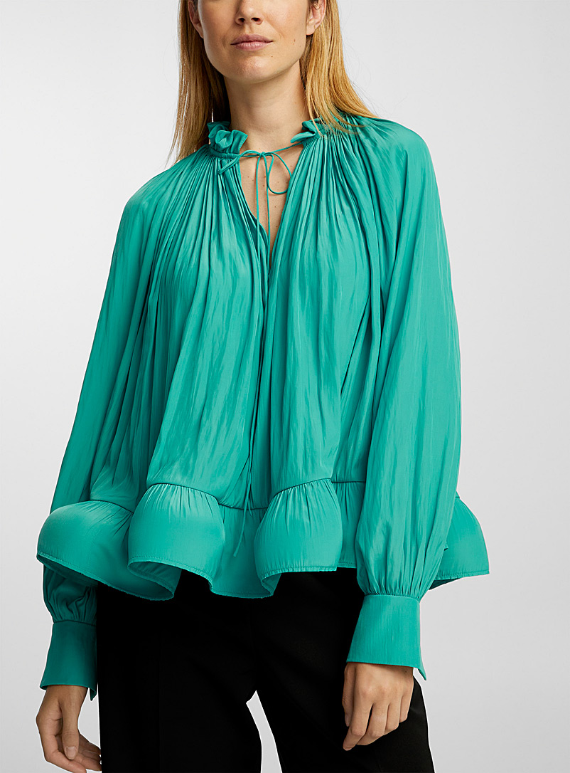 Lanvin: La blouse drapée à volants Sarcelle-turquoise-aqua pour femme