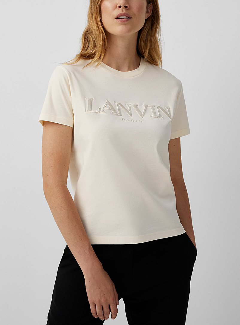 Lanvin Cream Beige Tone-on-tone embroidered signature T-shirt for women