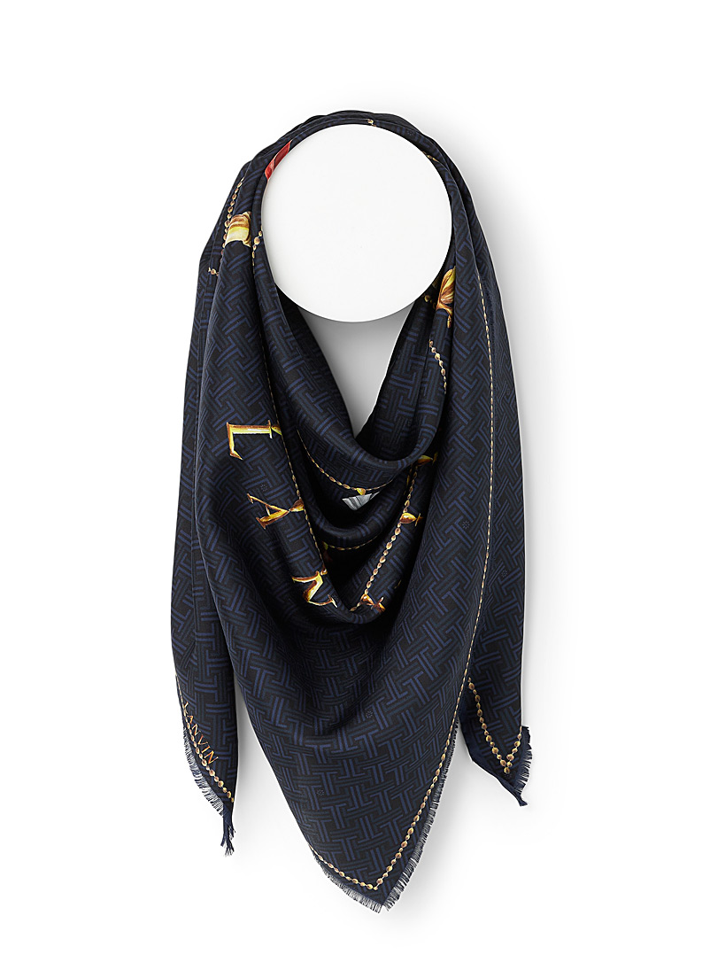 Lanvin Patterned Black Silk medallions triangle scarf for women
