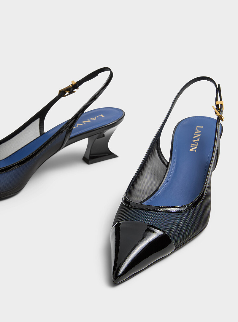 Lanvin Black Nocturne mesh and polished leather pumps for women