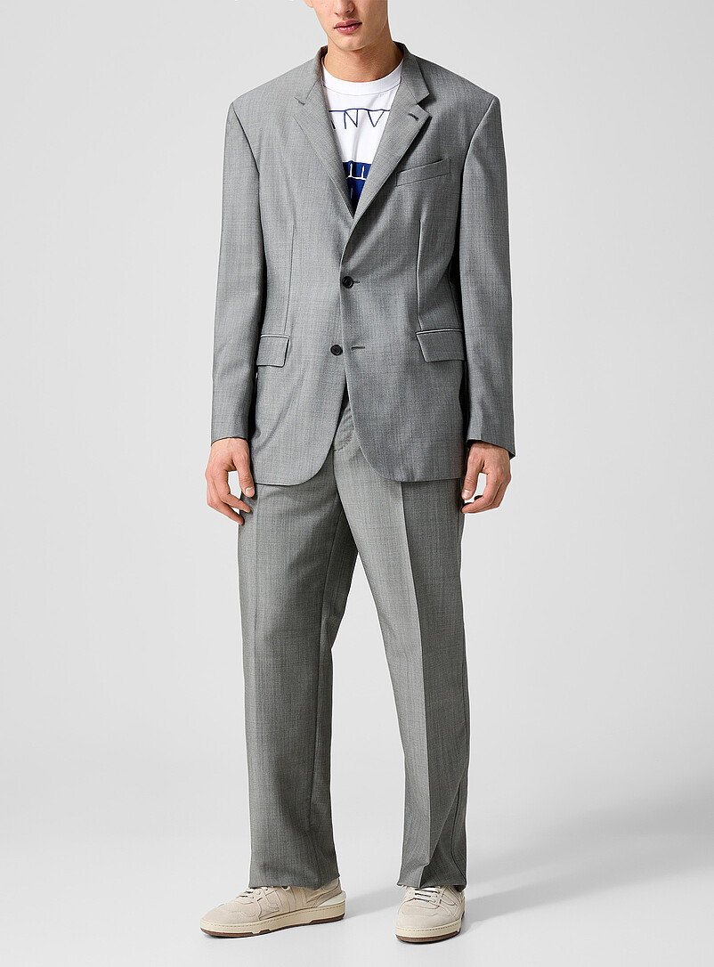 Faux-Plain Grey Pleated Pant