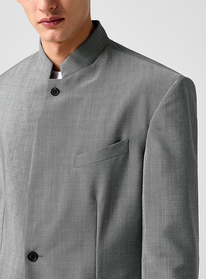 Grey officer collar faux-plain suit jacket product image 2
