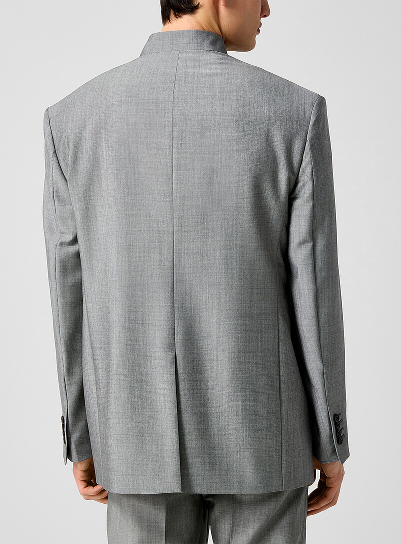 Grey officer collar faux-plain suit jacket product image 3