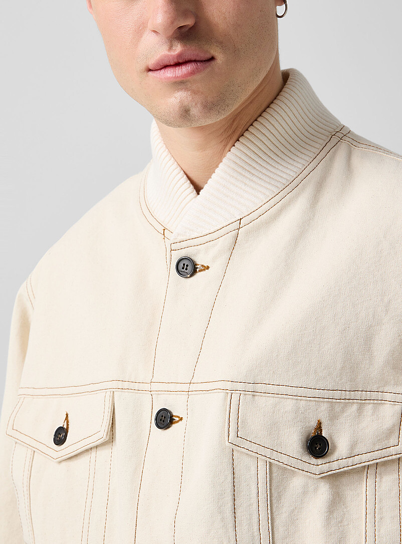 Contrasting stitching ivory bomber product image 2