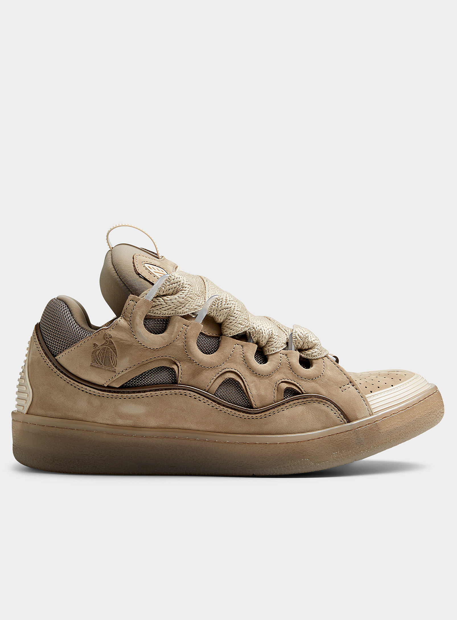 Lanvin Curb Leather Sneakers In Beige
