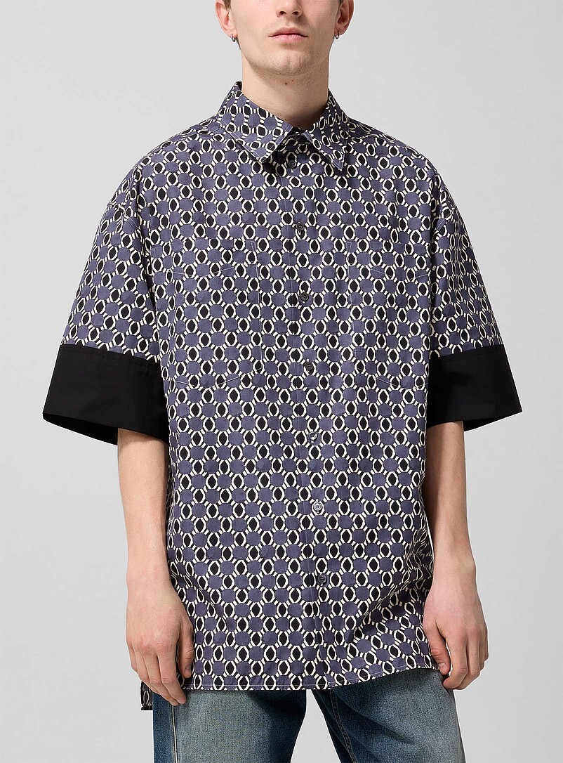 Accent Sleeves Geometric Pattern Loose Shirt