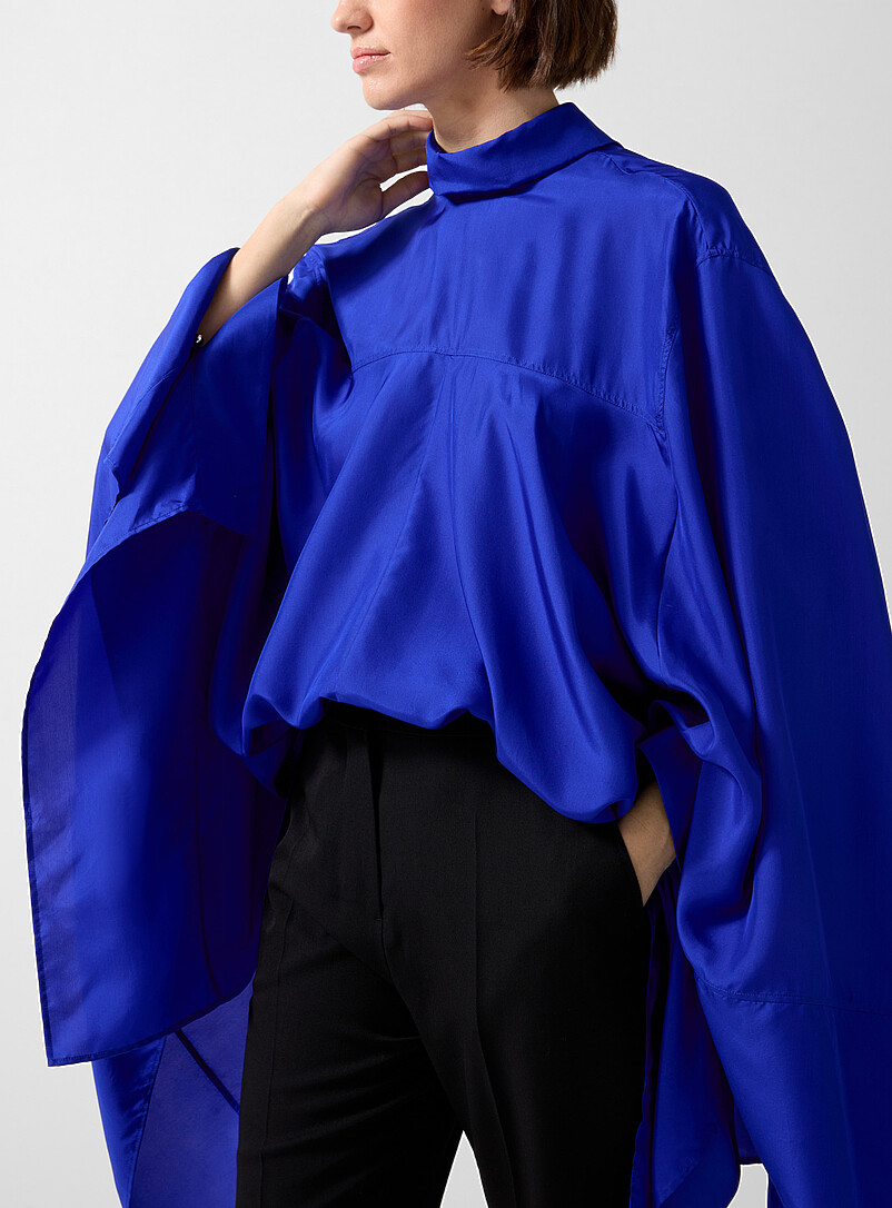 Sapphire Silk Loose Kaftan-Style Blouse