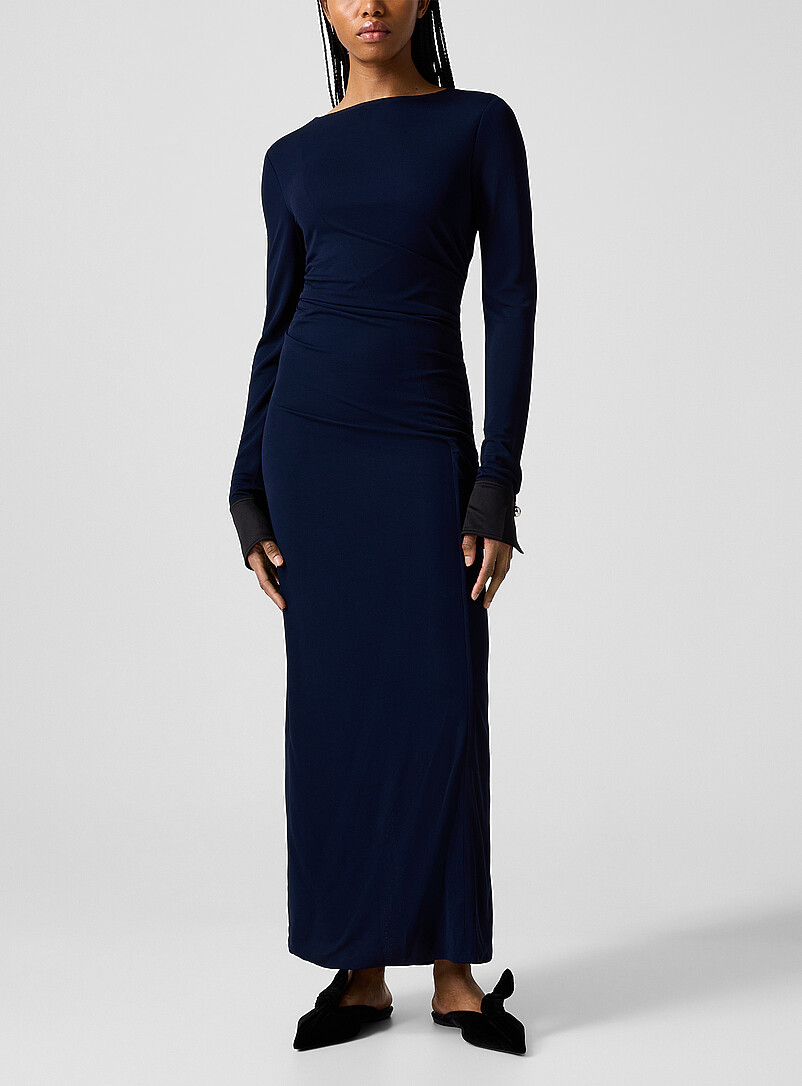 Satin Cuffs Draped Maxi Dress