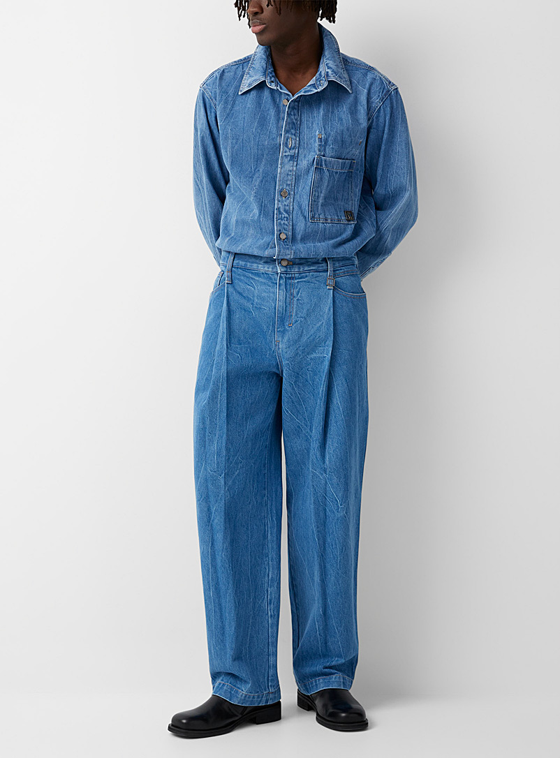 Wooyoungmi Blue Pleated blue jean for men