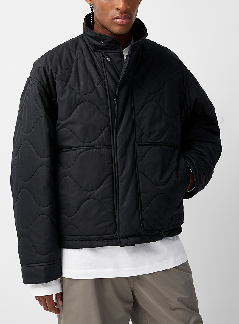 Wooyoungmi Black Wavy quilted bomber jacket for men