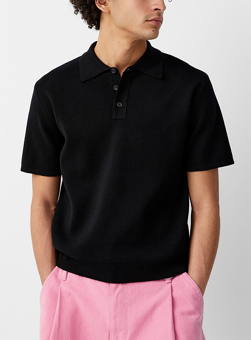 Wooyoungmi Black Pure wool cropped polo for men