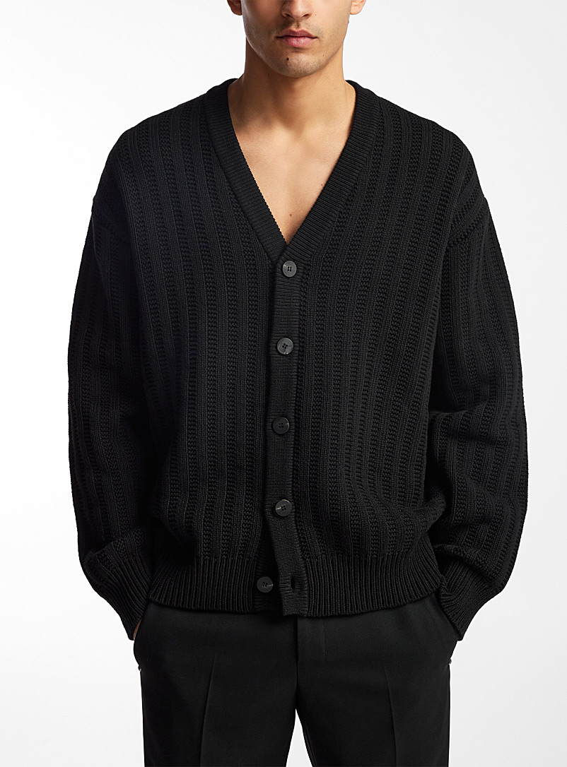 Wooyoungmi Black Complex knit oversized cardigan for men