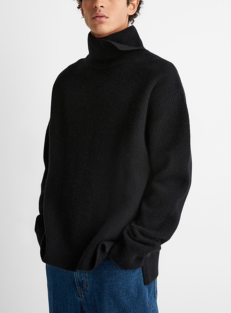 Wooyoungmi Black Ribbed criss-cross mock neck sweater for men