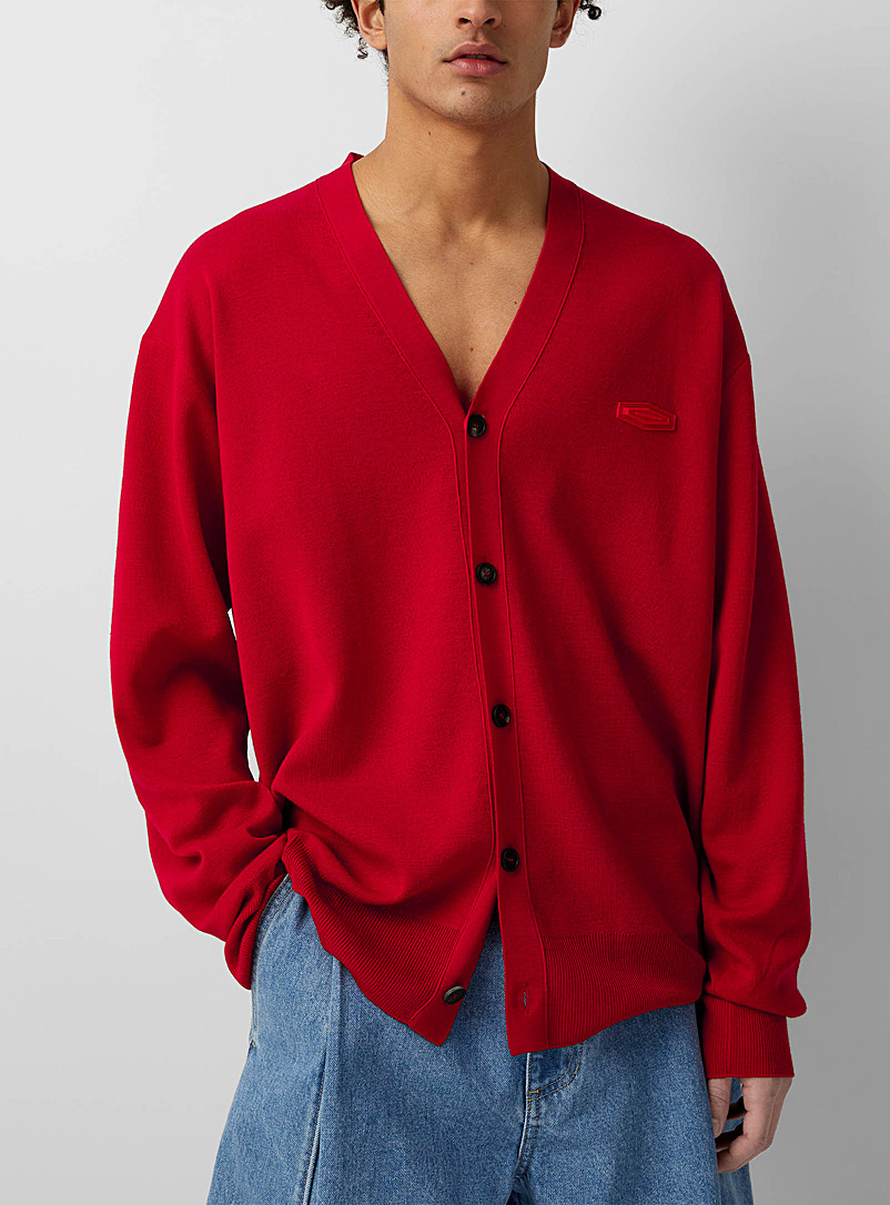 Wooyoungmi: Le cardigan léger rouge grenadine Rouge pour homme