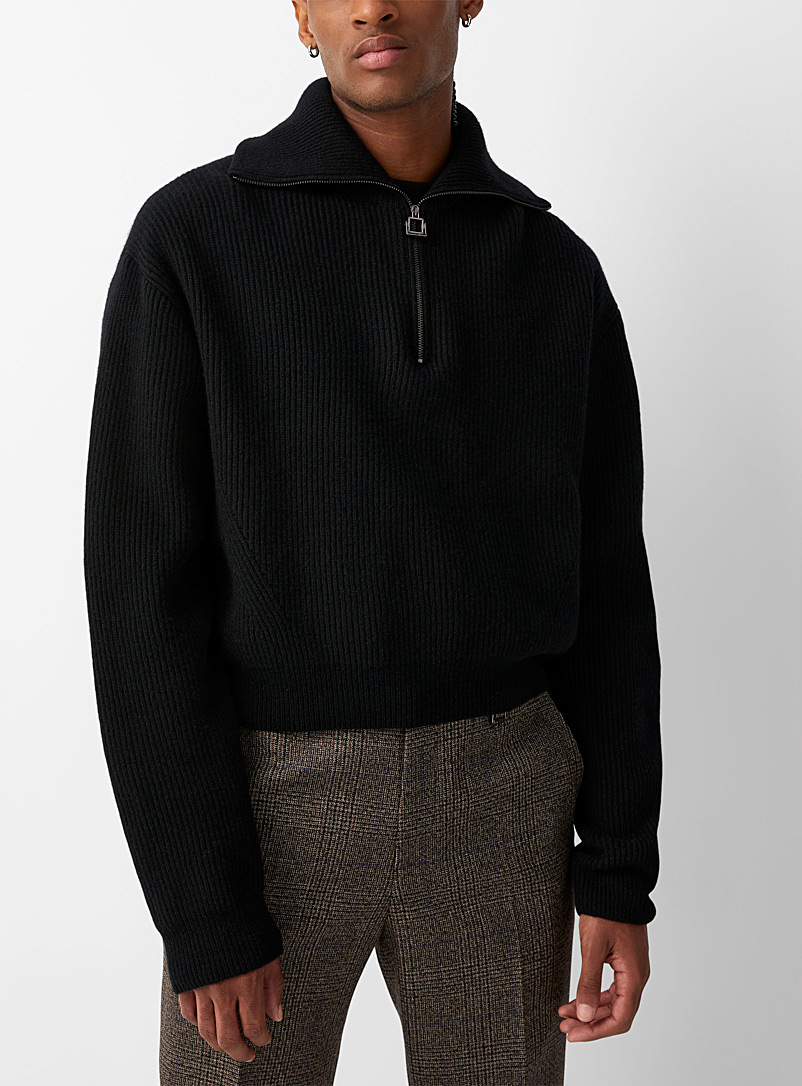 Wooyoungmi Black Black trucker collar sweater for men
