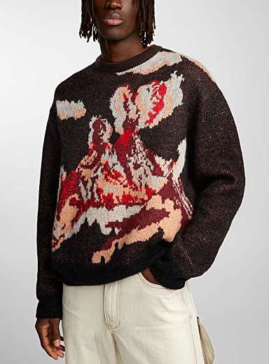 Wooyoungmi Brown Jacquard volcano sweater for men