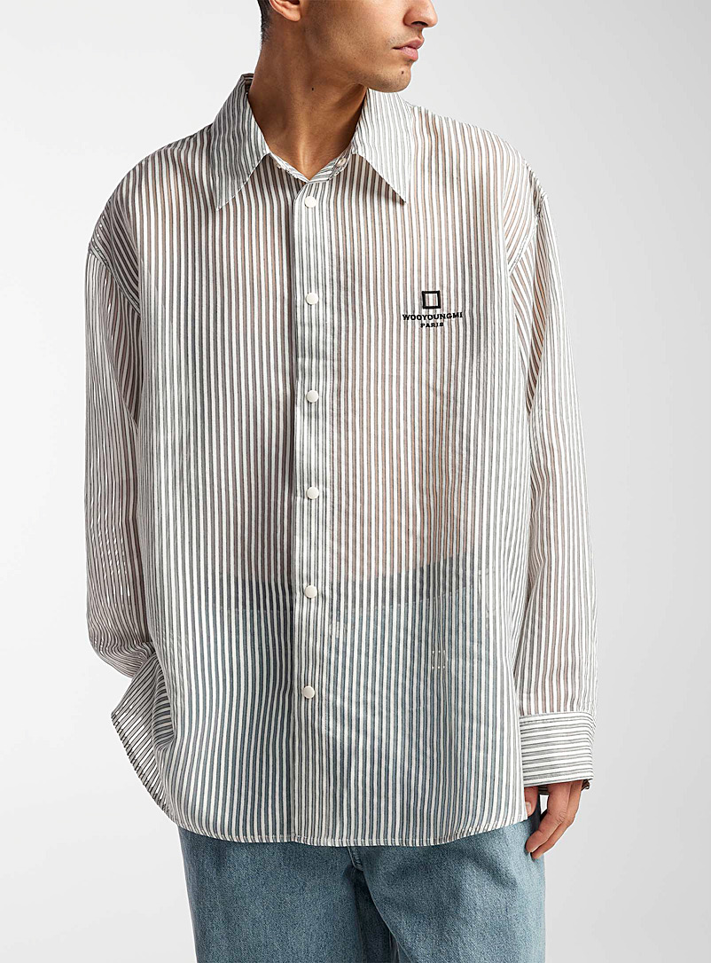 Wooyoungmi Grey Pajama stripes sheer shirt for men