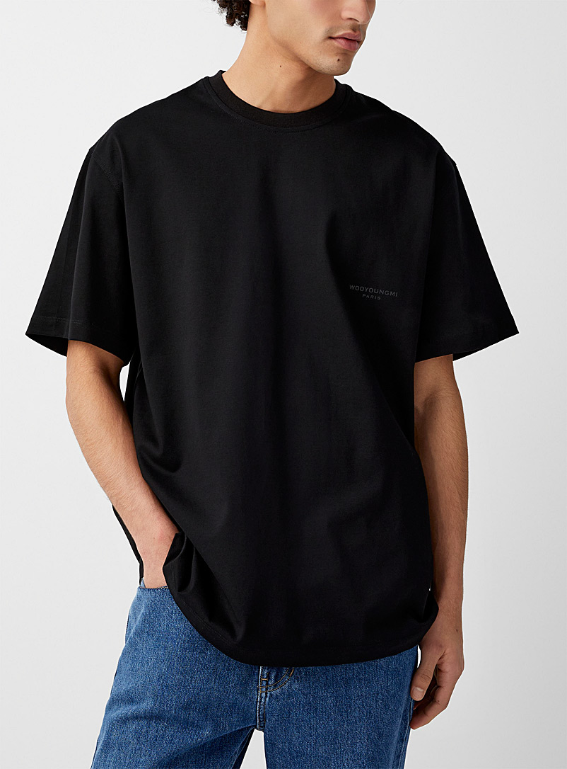 Wooyoungmi Black Tone-on-tone signature T-shirt for men