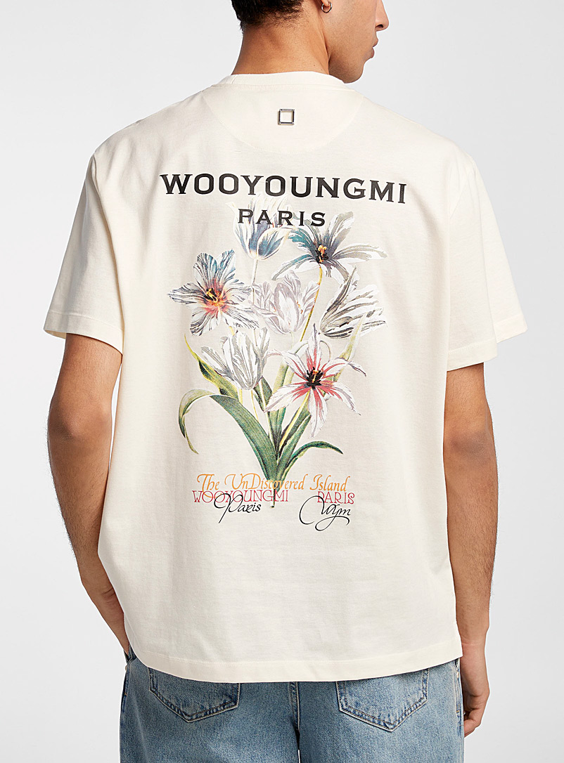 Wooyoungmi: Le t-shirt imprimé efflorescent Blanc cassé pour homme