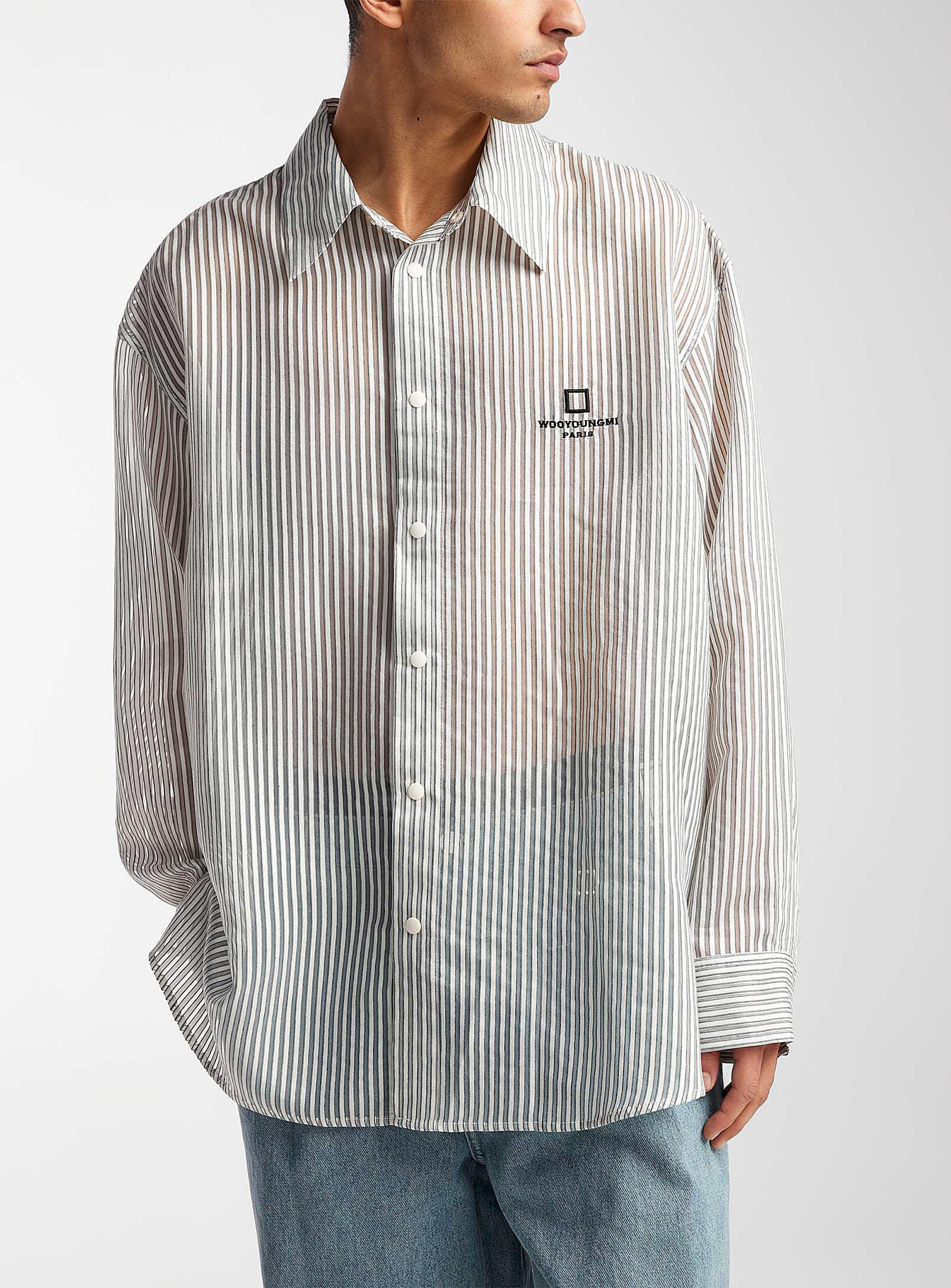 Shop Wooyoungmi Pajama Stripes Sheer Shirt In Grey