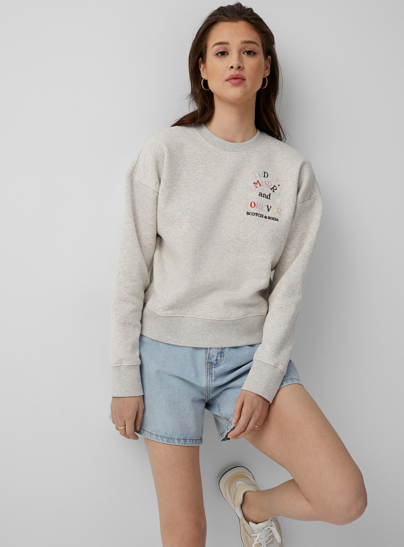 Scotch & Soda Patterned White Embroidered message sweatshirt for women