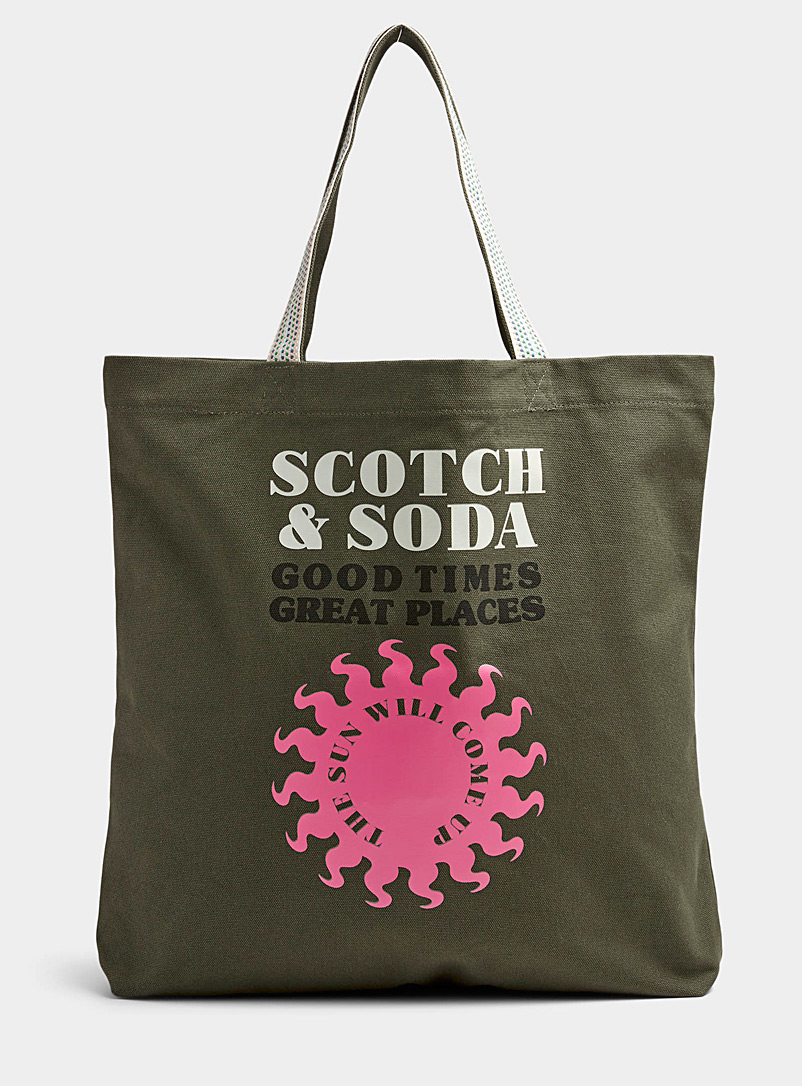 Scotch & Soda Mossy Green Graphic canvas tote bag for men