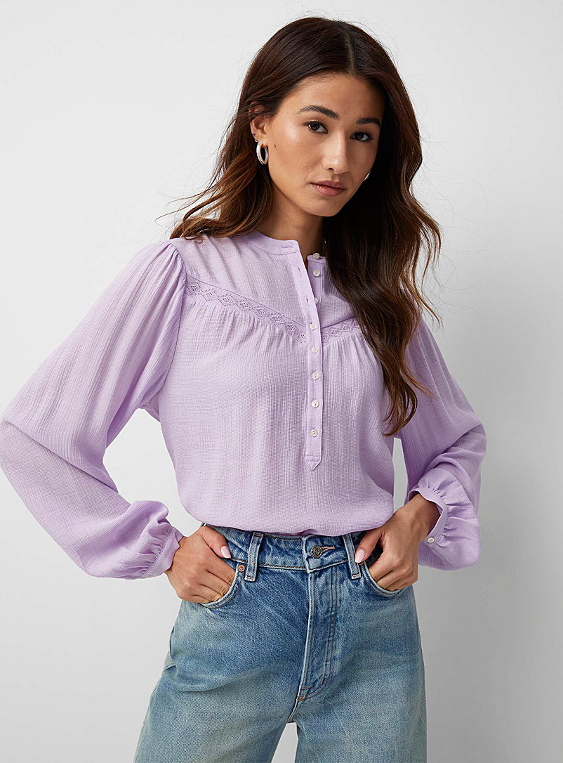 Scotch & Soda Lilacs Lace detail puff-sleeve lilac blouse for women