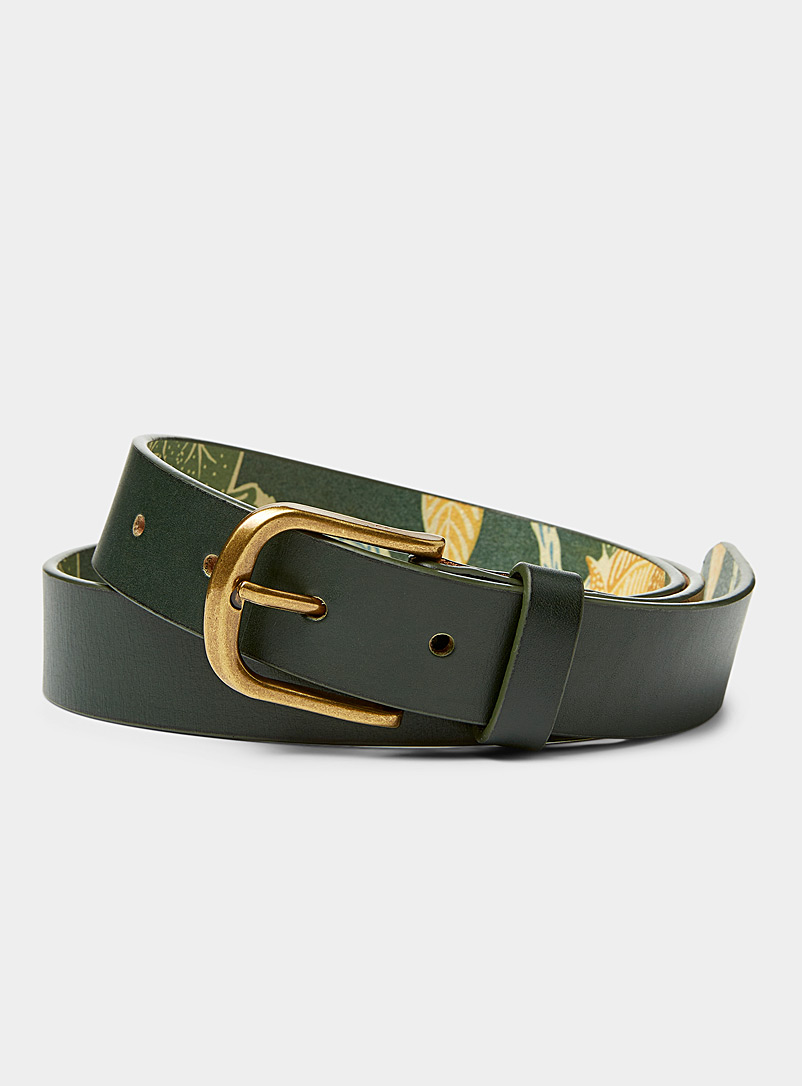 Scotch & Soda Green Foliage-back leather belt for men
