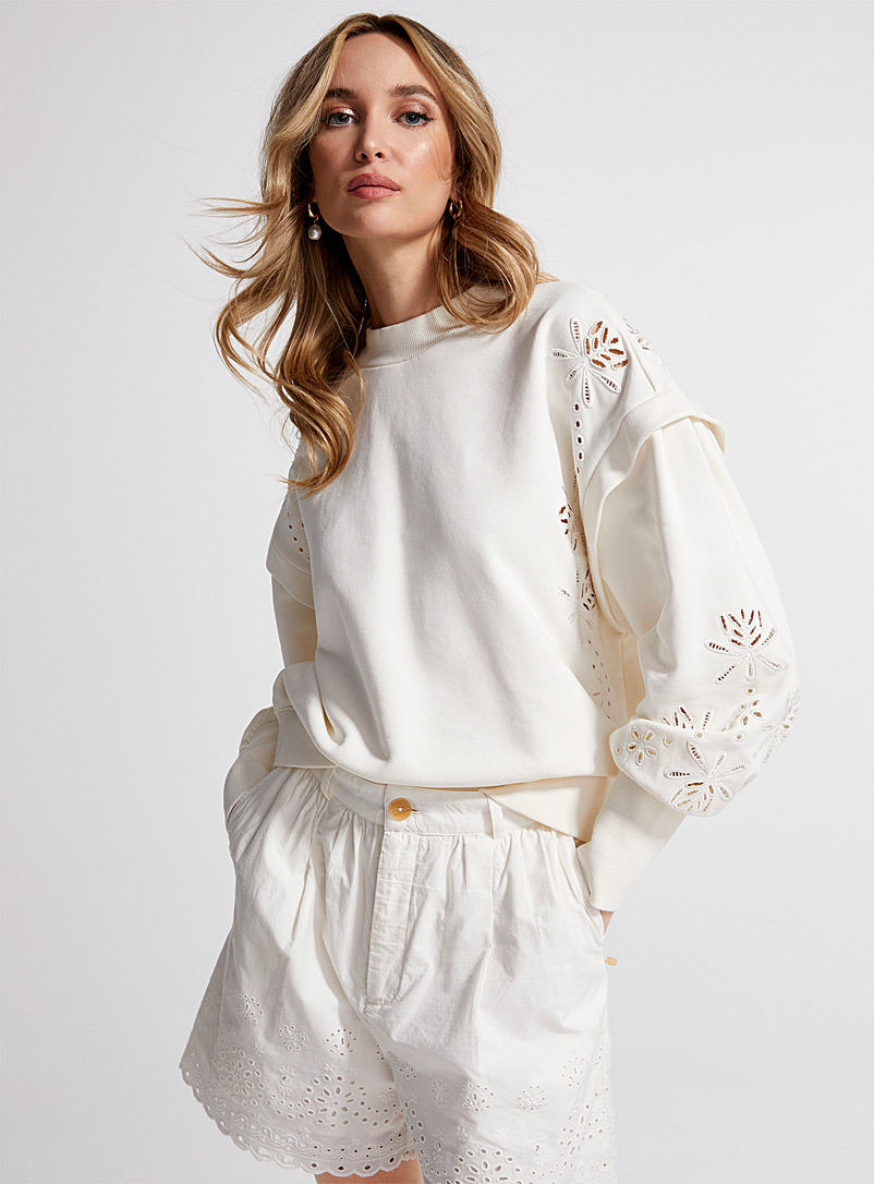 Scotch & Soda Ivory White Broderie anglaise loose sweatshirt for women