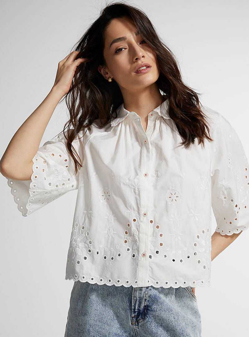 Scotch & Soda White Broderie anglaise cropped shirt for women