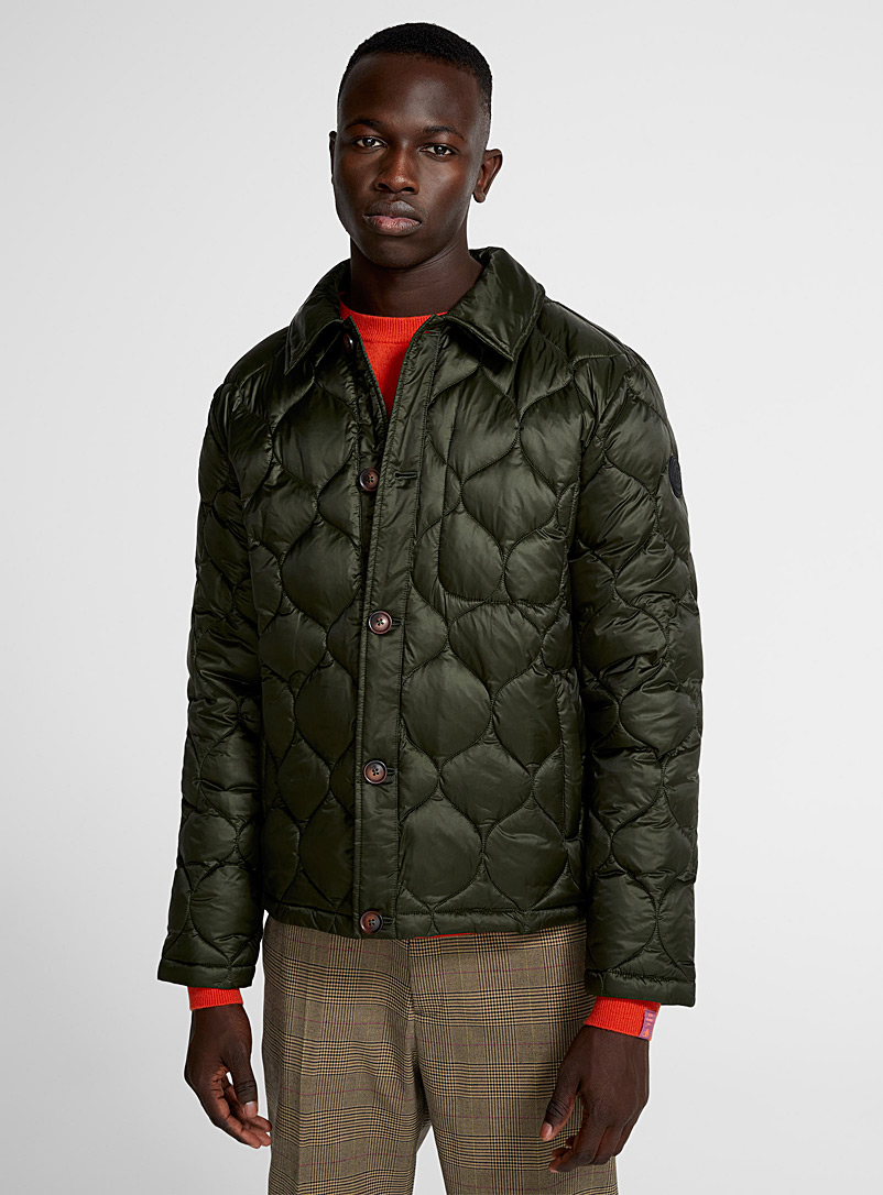 Scotch & Soda Green Wavy topstitch quilted jacket for men