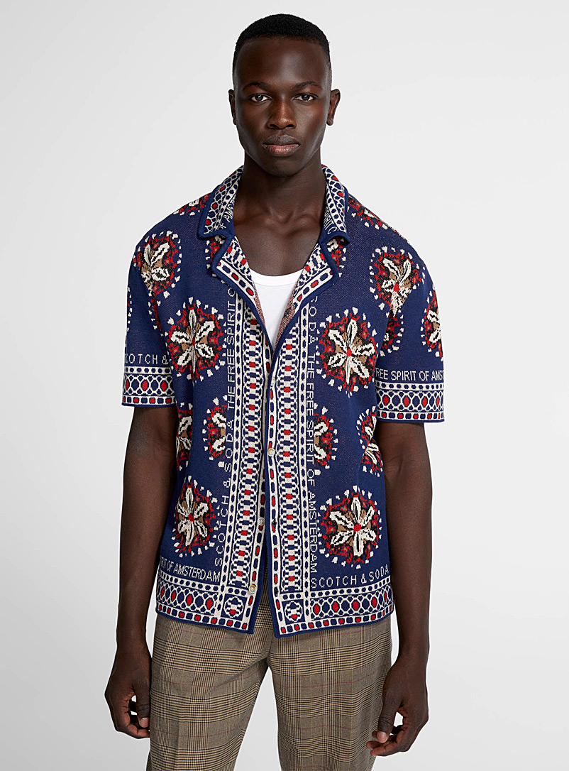 Scotch & Soda: La chemise cabana tricot jacquard floral Marine à motif pour homme