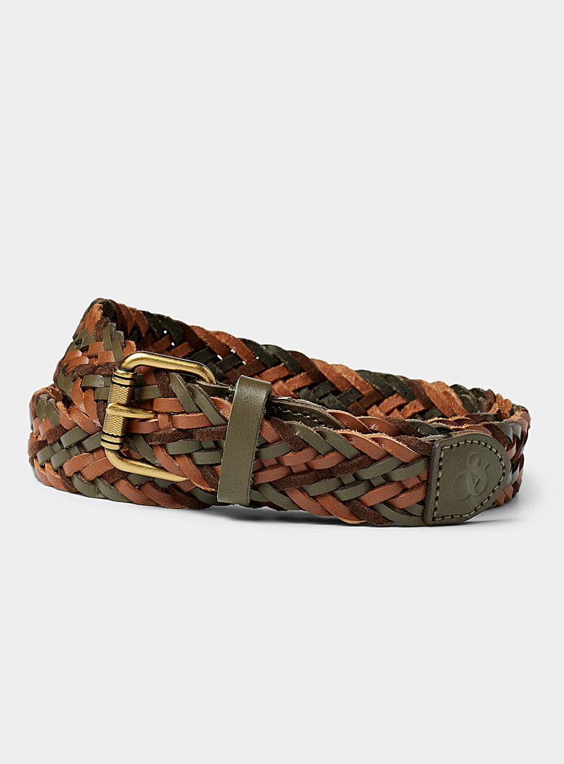 Scotch & Soda Patterned green Tricolour braided belt for men