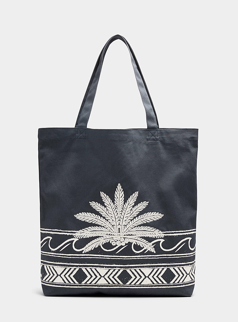 Scotch & Soda Blue Tropical embroidery and print tote for men