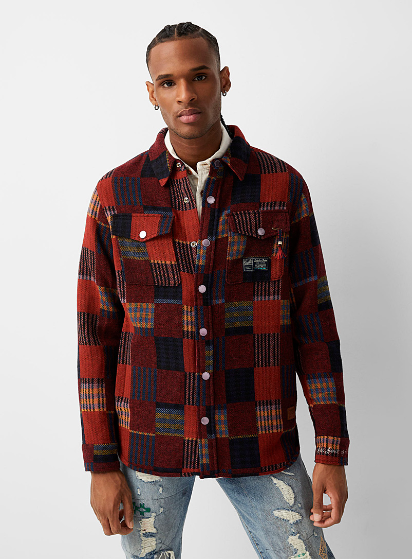 Scotch & Soda Ruby Red Patchwork check overshirt for men