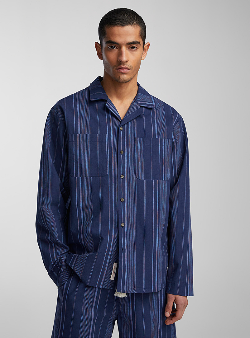 Scotch & Soda Marine Blue Open-collar striped shirt for men